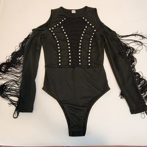 Cold shoulder fringe bodysuit